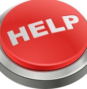 "A red button featuring the word 'HELP' in bold white text."