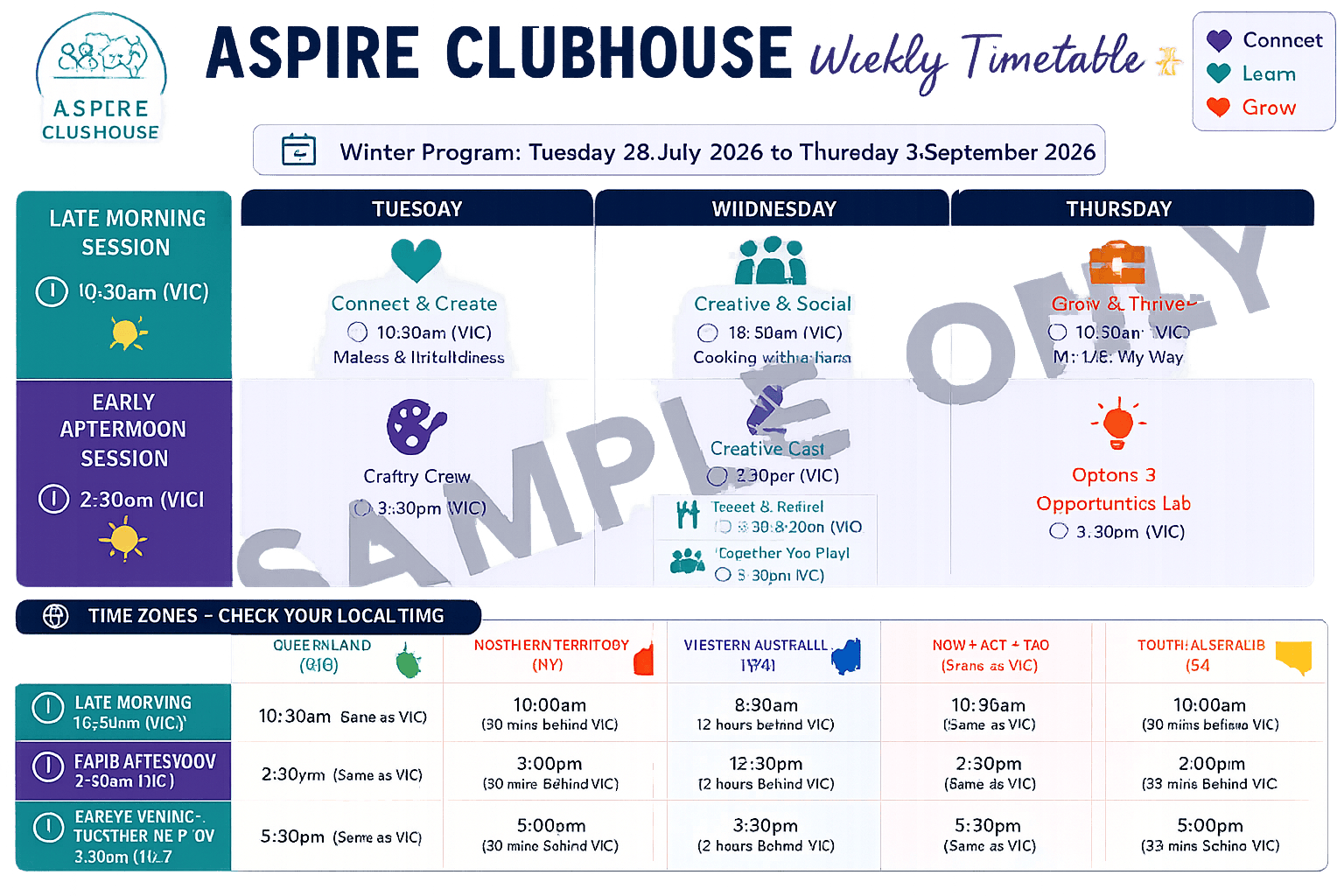 "Aspire Clubhouse Weekly Timetable of Activities"