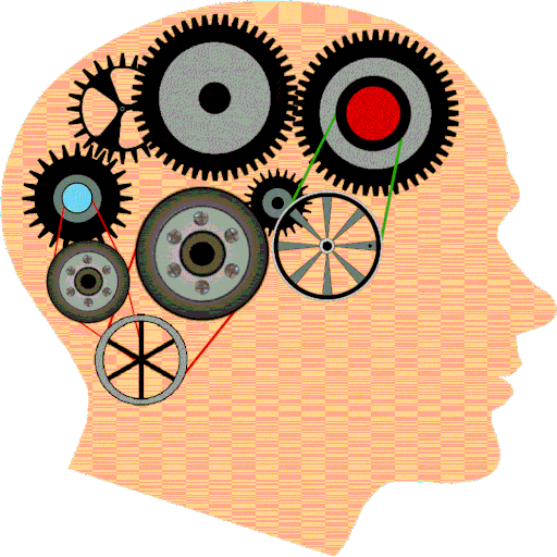 "A GIF animation showing the side profile of a person with visible cogs turn-ing inside their brain, symbolizing thinking or problem-solving."