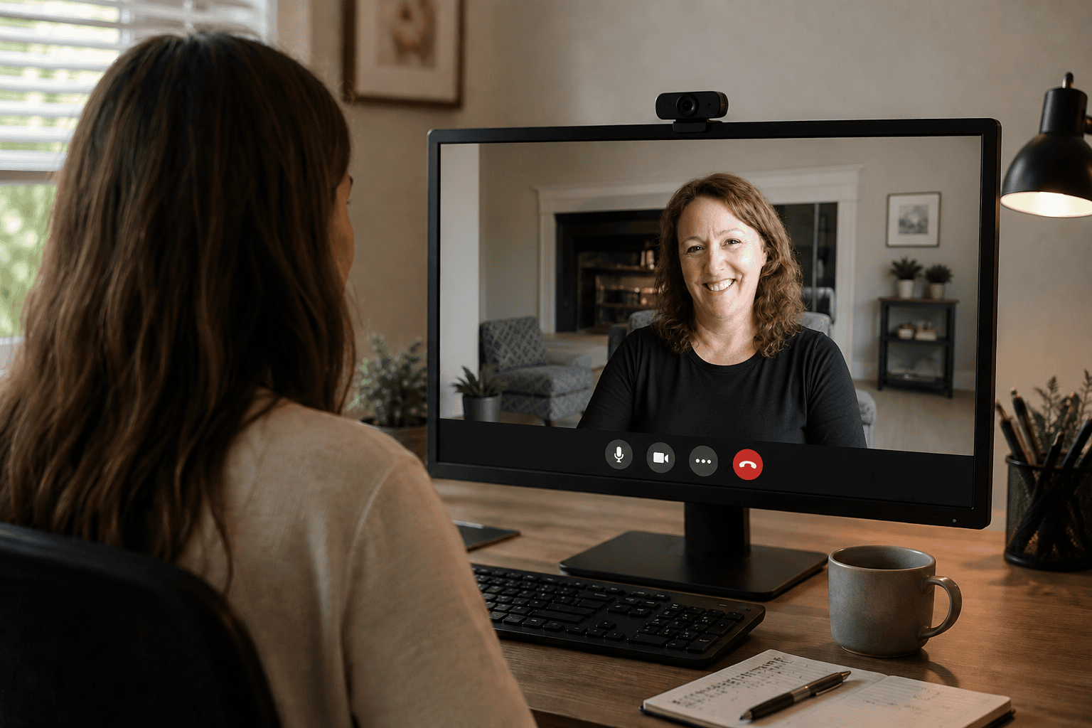 "Two people engaged in an online conversation."