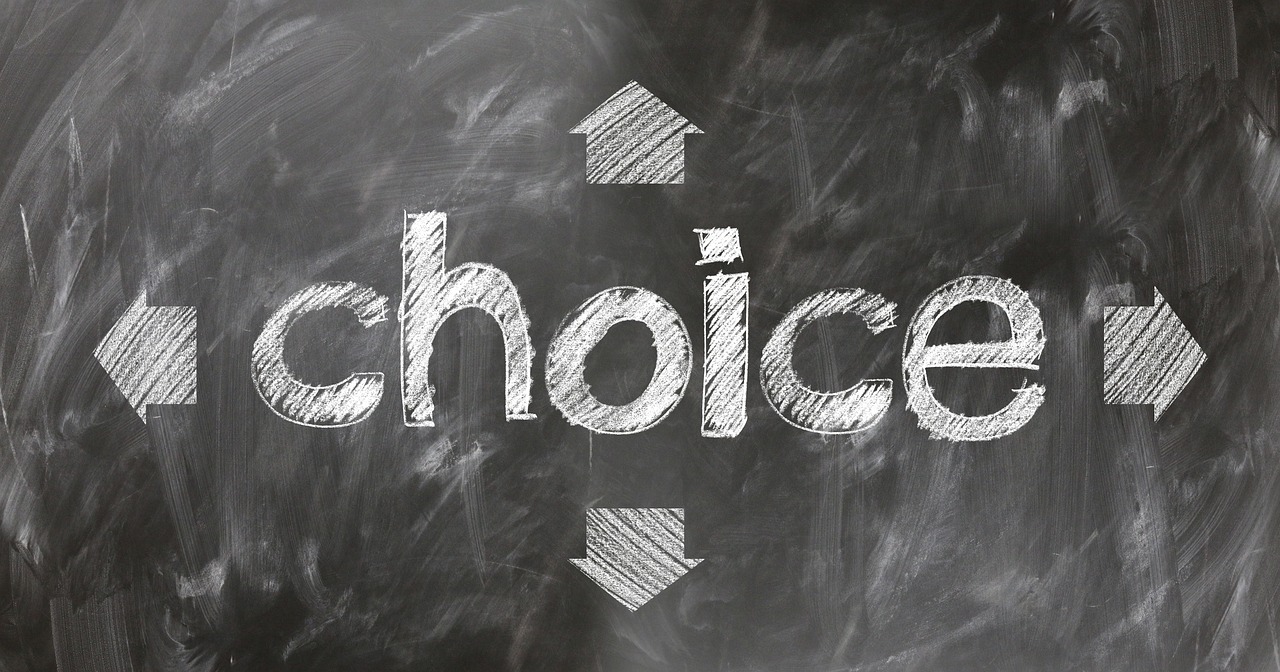 "A sign with the word 'Choice' at the center, surrounded by arrows pointing in all four cardinal directions."